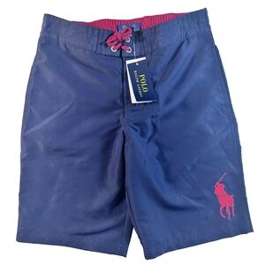 Polo Ralph Lauren Swim Trunks Boys M (10-12) Navy Big Pony Board Shorts NEW